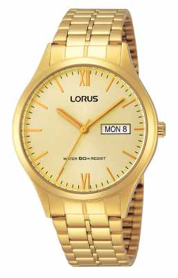 Lorus Mens All Gold Watch With Day And Date RXN04DX9 Lorus Mens All Gold Watch With Day And Date RXN04DX9