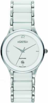 Roamer Womens' Two Tone Silver Ceramic White Strap Watch 677981412560 Roamer Womens' Two Tone Silver Ceramic White Strap Watch 677981412560