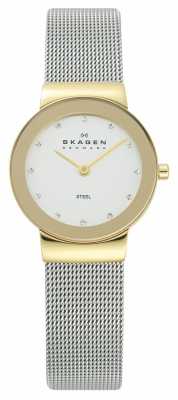 Skagen Womens Gold Tone Case Silver Mesh Bracelet Watch 358SGSCD Skagen Womens Gold Tone Case Silver Mesh Bracelet Watch 358SGSCD