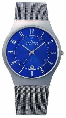 Skagen Mens Blue Dial Titanium Case Mesh Strap Watch 233XLTTN Skagen Mens Blue Dial Titanium Case Mesh Strap Watch 233XLTTN