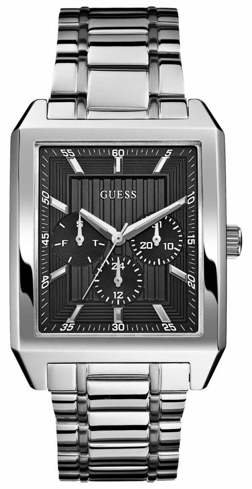 Guess Mens Square Faced Silver Tone Watch W0077G1