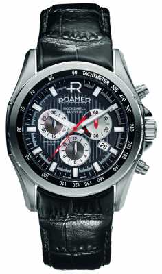 Roamer Mens Stainless Steel Black Dial Black Leather Strap Chrono 220837415502 Roamer Mens Stainless Steel Black Dial Black Leather Strap Chrono 220837415502