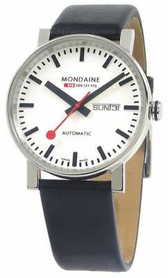 Mondaine Mens Evo Automatic Black Leather Strap White Dial Day-Date A132.30348.11SBB Mondaine Mens Evo Automatic Black Leather Strap White Dial Day-Date A132.30348.11SBB