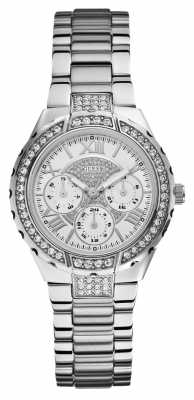 Guess Womens' Viva Multidial Silver Tone Sports Watch W0111L1 Guess Womens' Viva Multidial Silver Tone Sports Watch W0111L1