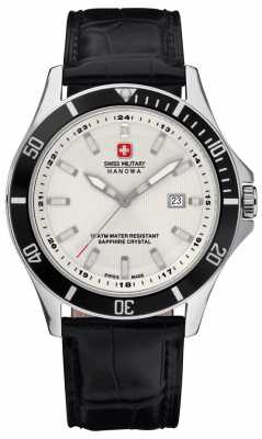 Swiss Military Hanowa Mens Flagship White Dial Black Bezel & Leather Strap 6-4161.2.04.001.07 Swiss Military Hanowa Mens Flagship White Dial Black Bezel & Leather Strap 6-4161.2.04.001.07
