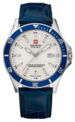 Swiss Military Hanowa Mens Flagship White Dial Blue Bezel & Leather Strap 6-4161.2.04.001.03 Swiss Military Hanowa Mens Flagship White Dial Blue Bezel & Leather Strap 6-4161.2.04.001.03