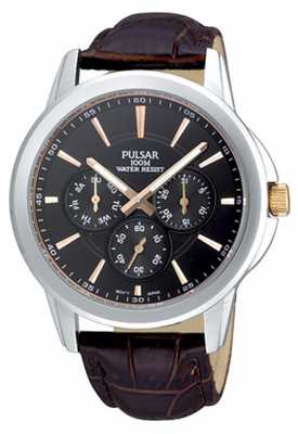 Pulsar Mens Stainless Steel Black Dial Brown Croc-Pattern Strap PP6019X1 Pulsar Mens Stainless Steel Black Dial Brown Croc-Pattern Strap PP6019X1