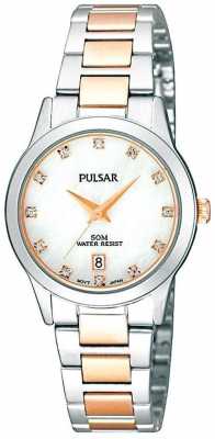 Pulsar Womens' Two-Tone Pearl Dial Crystal-Set Watch PH7313X1 Pulsar Womens' Two-Tone Pearl Dial Crystal-Set Watch PH7313X1