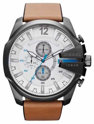 Diesel Mens Mega Chief Black Steel & Brown Leather Strap DZ4280 Diesel Mens Mega Chief Black Steel & Brown Leather Strap DZ4280