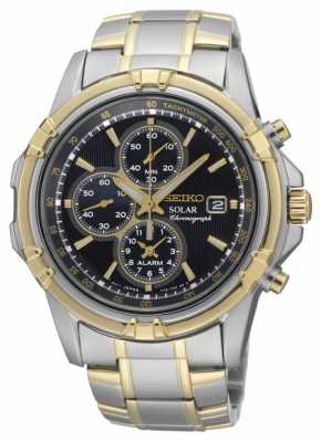 Seiko Mens Two Tone Black Dial Solar Power Chronograph SSC142P1 Seiko Mens Two Tone Black Dial Solar Power Chronograph SSC142P1