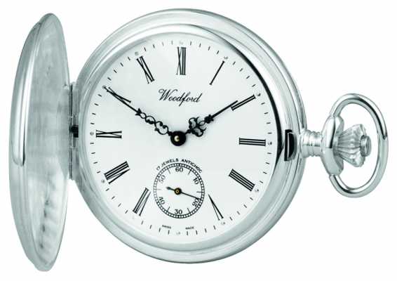 Woodford Stainless Steel White Dial Full Hunter Case Pocket Watch 1001 Woodford Stainless Steel White Dial Full Hunter Case Pocket Watch 1001