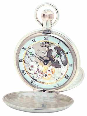 Woodford Sterling Silver Plain Skeleton Swiss Pocket Watch 1003 Woodford Sterling Silver Plain Skeleton Swiss Pocket Watch 1003