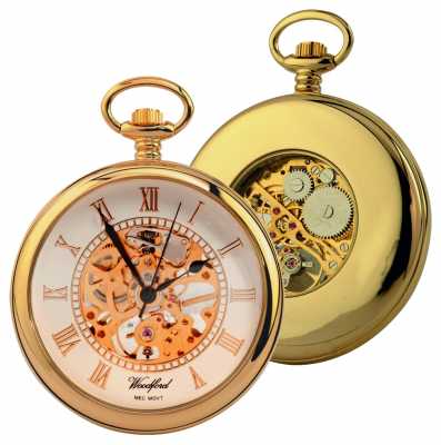 Woodford Gold-Plate White Skeleton Dial Open-Faced Pocket Watch 1030 Woodford Gold-Plate White Skeleton Dial Open-Faced Pocket Watch 1030
