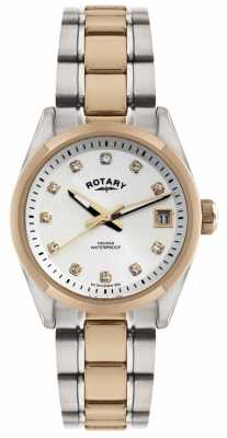 Rotary Womens' Two-Tone Crystal-Set White Dial Gold Plate & Steel LB02662/02 Rotary Womens' Two-Tone Crystal-Set White Dial Gold Plate & Steel LB02662/02