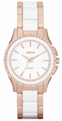 DKNY Womens' White Ceramic & Rose Gold Crystal-Set Watch NY8821 DKNY Womens' White Ceramic & Rose Gold Crystal-Set Watch NY8821