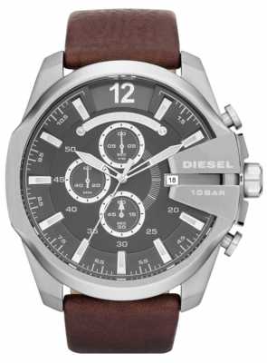Diesel Mens Mega Chief Grey Dial Brown Leather Strap Chronograph DZ4290 Diesel Mens Mega Chief Grey Dial Brown Leather Strap Chronograph DZ4290