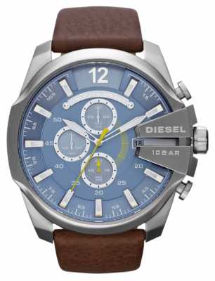 Diesel Mens Mega Chief Blue Dial Brown Leather Strap Chronograph DZ4281 Diesel Mens Mega Chief Blue Dial Brown Leather Strap Chronograph DZ4281