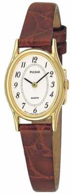 Pulsar Womens' Gold Plate White Oval Dial Brown Leather Watch PPGD68X1 Pulsar Womens' Gold Plate White Oval Dial Brown Leather Watch PPGD68X1