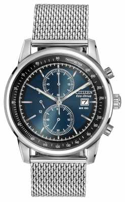 Citizen Stainless Steel Dark Blue Dial Mesh Chronograph Watch CA0331-56L Citizen Stainless Steel Dark Blue Dial Mesh Chronograph Watch CA0331-56L