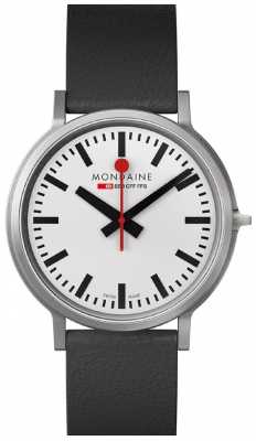 Mondaine Mens Stop2Go White Dial Black Leather Strap Watch A512.30358.16SBB Mondaine Mens Stop2Go White Dial Black Leather Strap Watch A512.30358.16SBB