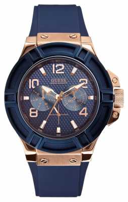 Guess Mens Rigor Blue and Rose-Gold Watch W0247G3 Guess Mens Rigor Blue and Rose-Gold Watch W0247G3