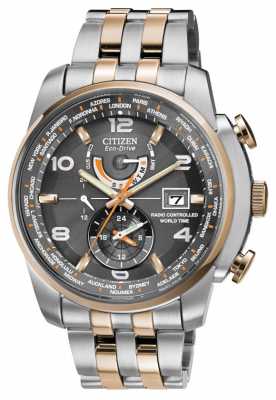 Citizen Mens World Time A-T Grey Dial Two-Tone Chronograph AT9016-56H Citizen Mens World Time A-T Grey Dial Two-Tone Chronograph AT9016-56H