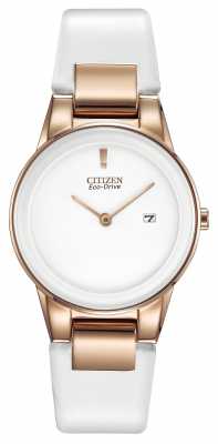 Citizen Womens' Axiom Gold-Plate White Ceramic Leather Strap Watch GA1053-01A Citizen Womens' Axiom Gold-Plate White Ceramic Leather Strap Watch GA1053-01A