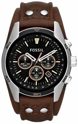 Fossil Mens Coachman Black Dial Brown Leather Cuff Strap Watch CH2891 Fossil Mens Coachman Black Dial Brown Leather Cuff Strap Watch CH2891