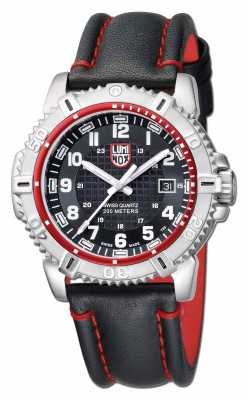 Luminox Mens Stainless-Steel Black Dial Red Detail Leather Strap A.6265 Luminox Mens Stainless-Steel Black Dial Red Detail Leather Strap A.6265