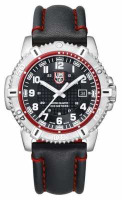 Luminox Mens Stainless-Steel Black Dial Red Detail Leather Strap A.6265 Luminox Mens Stainless-Steel Black Dial Red Detail Leather Strap A.6265