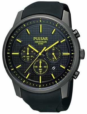 Pulsar Mens Black Ion-Plated Yellow Detail Rubber Strap Watch PT3193X1 Pulsar Mens Black Ion-Plated Yellow Detail Rubber Strap Watch PT3193X1