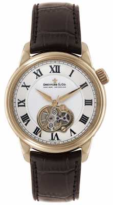 Dreyfuss Mens Auto Rose Gold Brown Leather Strap Skeleton Dial Watch DGS00093/01 Dreyfuss Mens Auto Rose Gold Brown Leather Strap Skeleton Dial Watch DGS00093/01
