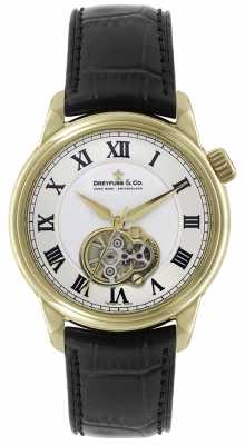 Dreyfuss Mens Auto Gold Plate black Leather Strap Skeleton Dial Watch DGS00092/01 Dreyfuss Mens Auto Gold Plate black Leather Strap Skeleton Dial Watch DGS00092/01