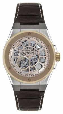 Dreyfuss Mens Two Tone Skeleton Dial Brown Leather Strap Watch DGS00081/06 Dreyfuss Mens Two Tone Skeleton Dial Brown Leather Strap Watch DGS00081/06
