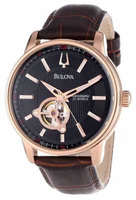 Bulova Mens Automatic Rose Gold Brown Leather Strap Watch 97A109 Bulova Mens Automatic Rose Gold Brown Leather Strap Watch 97A109