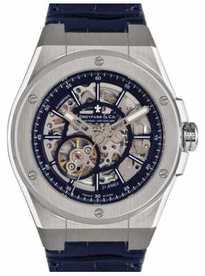 Dreyfuss Mens Stainless Steel Skeleton Dial Blue Strap Watch DGS00079/05 Dreyfuss Mens Stainless Steel Skeleton Dial Blue Strap Watch DGS00079/05