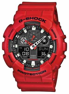 Casio Mens Red Resin Multi Function Watch GA-100B-4AER Casio Mens Red Resin Multi Function Watch GA-100B-4AER