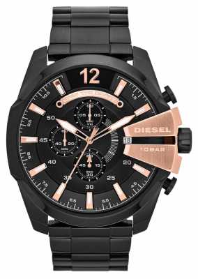 Diesel Mens Mega Chief Black Ion Plate & Rose Gold Watch DZ4309 Diesel Mens Mega Chief Black Ion Plate & Rose Gold Watch DZ4309