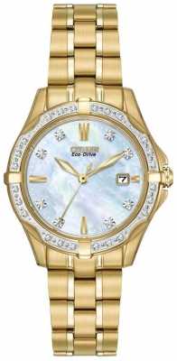 Citizen Womens' Silhouette Diamond Gold Plate Pearl Dial Diamond Set Watch EW1922-58D Citizen Womens' Silhouette Diamond Gold Plate Pearl Dial Diamond Set Watch EW1922-58D