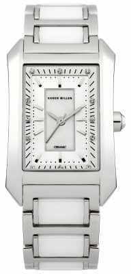 Karen Millen Womens' White Ceramic & Steel Silver Dial Crystal Set Watch KM119SM Karen Millen Womens' White Ceramic & Steel Silver Dial Crystal Set Watch KM119SM