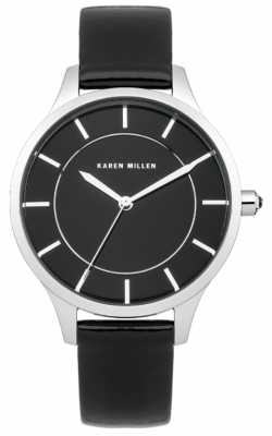 Karen Millen Womens' Black Ion Plated Steel Leather Strap Watch KM133B Karen Millen Womens' Black Ion Plated Steel Leather Strap Watch KM133B