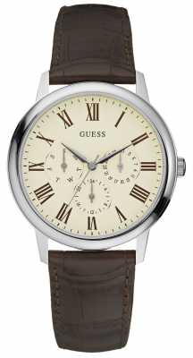 Guess Mens Wafer Stainless Steel Cream Dial Brown Leather Watch W70016G2 Guess Mens Wafer Stainless Steel Cream Dial Brown Leather Watch W70016G2
