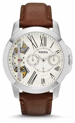 Fossil Mens Grant White Dial Brown Leather Strap Watch ME1144 Fossil Mens Grant White Dial Brown Leather Strap Watch ME1144