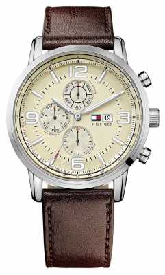 Tommy Hilfiger Mens Stainless Steel Cream Dial Brown Leather Strap Watch 1710337 Tommy Hilfiger Mens Stainless Steel Cream Dial Brown Leather Strap Watch 1710337