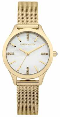 Karen Millen Womens Gold, Crystal, Pearl, Mesh Strap KM140GM Karen Millen Womens Gold, Crystal, Pearl, Mesh Strap KM140GM