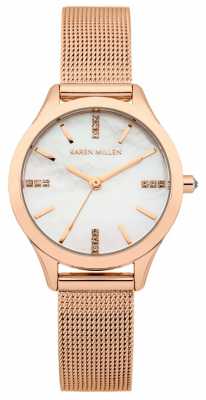Karen Millen Womens, Rose Gold, Pearl, Crystal, Mesh Strap KM140RMA Karen Millen Womens, Rose Gold, Pearl, Crystal, Mesh Strap KM140RMA