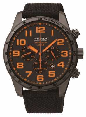 Seiko Mens Black IP Steel Orange Detail Canvas Strap Watch SSC233P9 Seiko Mens Black IP Steel Orange Detail Canvas Strap Watch SSC233P9