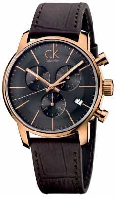 Calvin Klein Mens Rose Gold Black Dial Brown Leather City Chronograph K2G276G3 Calvin Klein Mens Rose Gold Black Dial Brown Leather City Chronograph K2G276G3