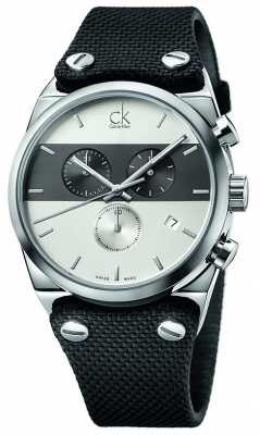 Calvin Klein Mens Eager Stainless Steel Black Canvas Strap Watch K4B371B6 Calvin Klein Mens Eager Stainless Steel Black Canvas Strap Watch K4B371B6