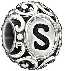 Chamilia Sterling Silver w Enamel - Initially Speaking S - Black Enamel 2020-0744 Chamilia Sterling Silver w Enamel - Initially Speaking S - Black Enamel 2020-0744